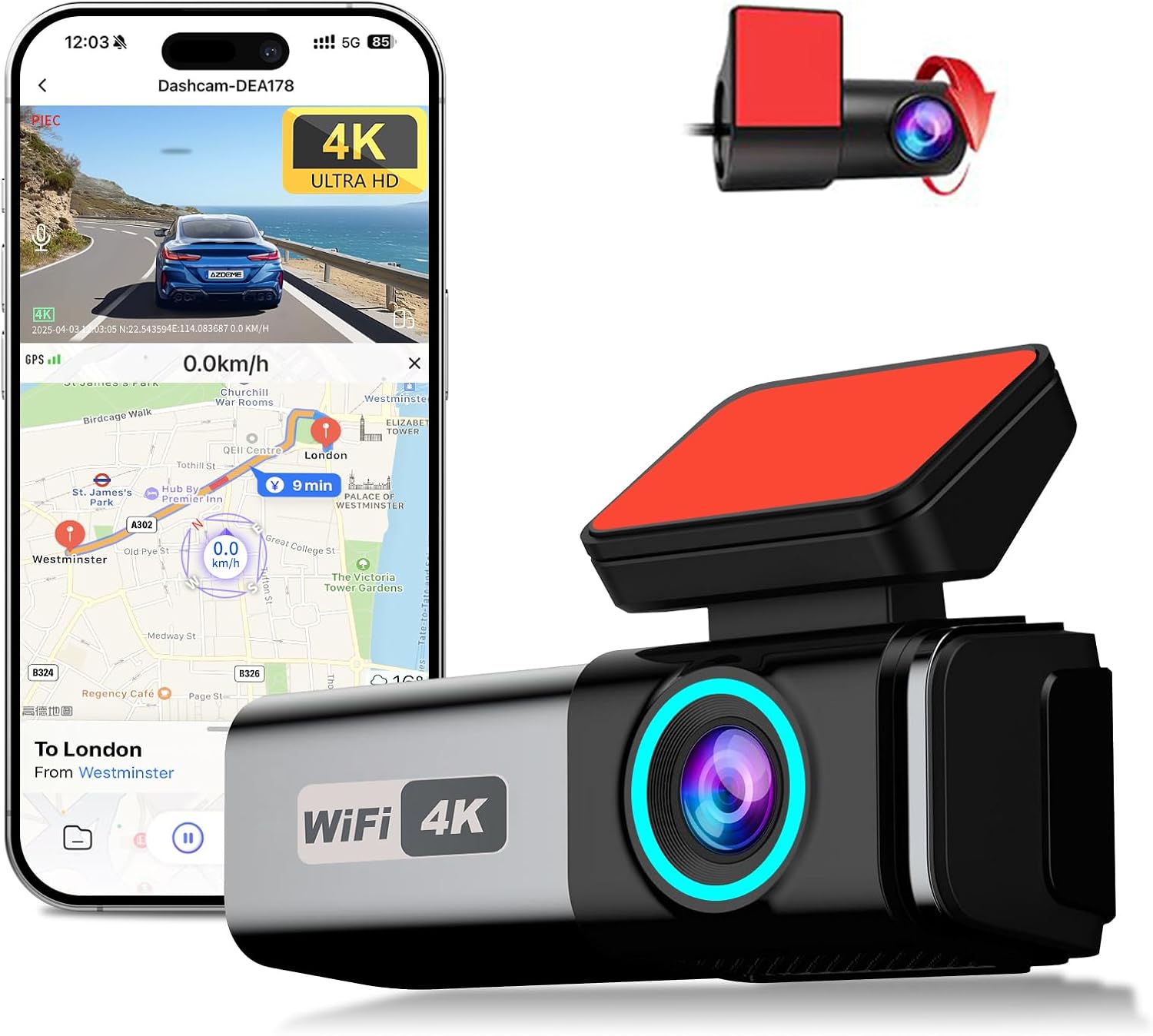 CAR DASHCAM 4K ULTRA HD WIFI WITH 2 CAMERAS