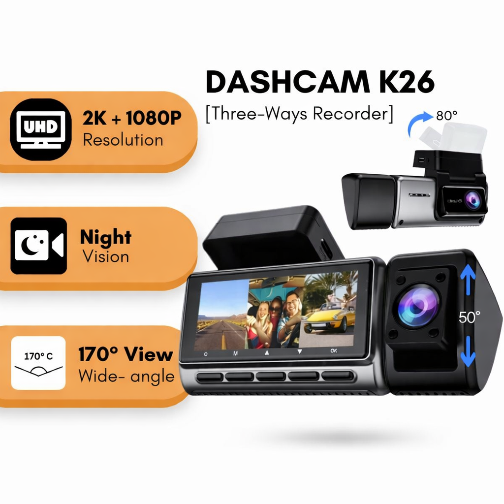 Dashcam K26 Three Way Channel Car Recorder